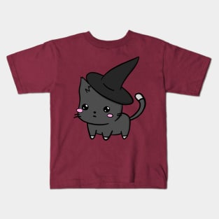 Cute Cat With Witch Hat Kids T-Shirt